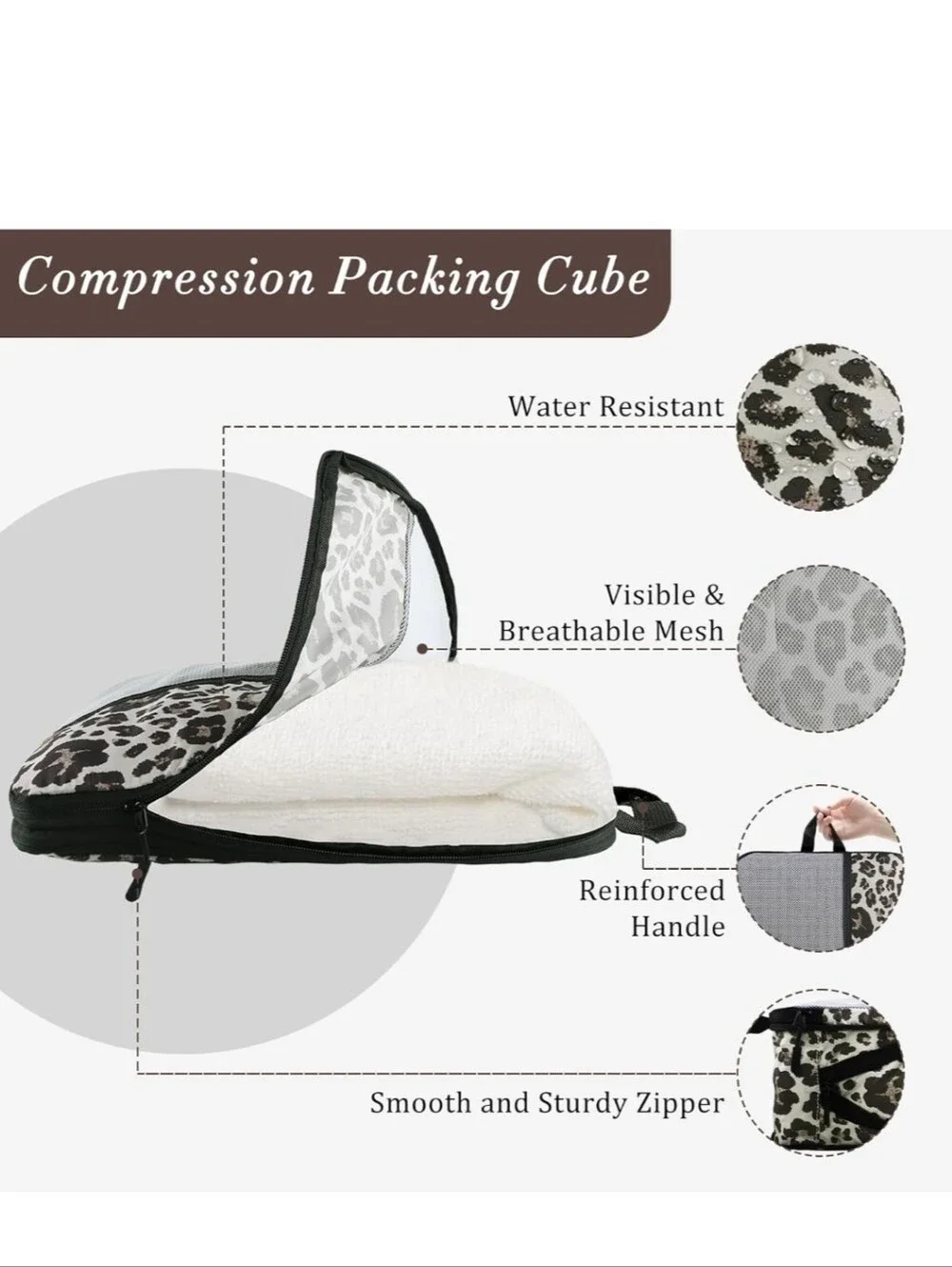Leopard Print Travel Packing Cube Set - Beige